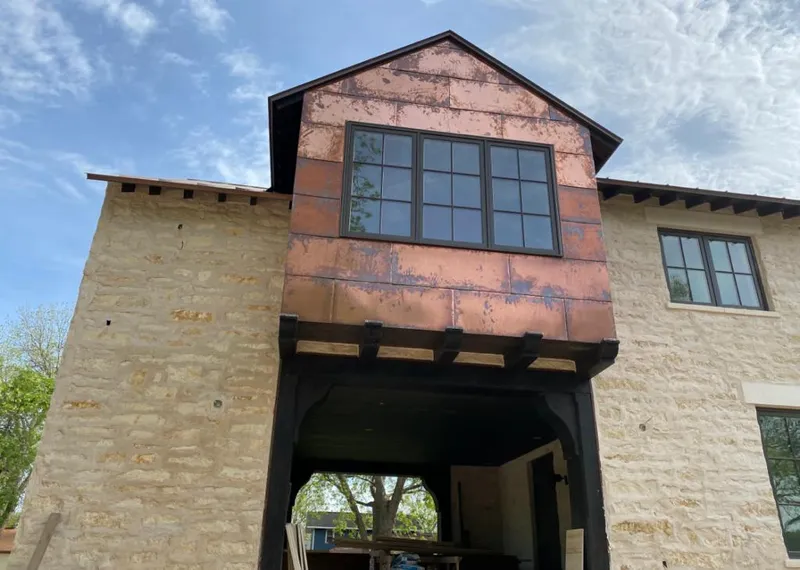 Copper metal panel facade on a stone building for Metal Roof Coating in Walnut Creek