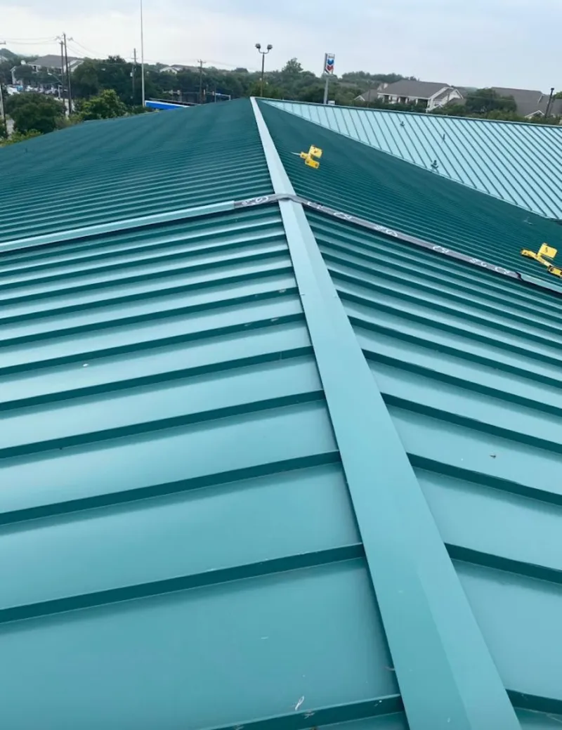 Green commercial metal roof ridge and valley for Metal Roof Repair in Walnut Creek